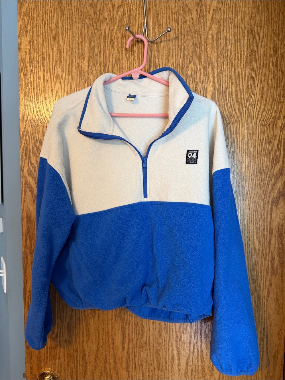 Old Navy Blue and Cream Half-Zip Fleece Pullover